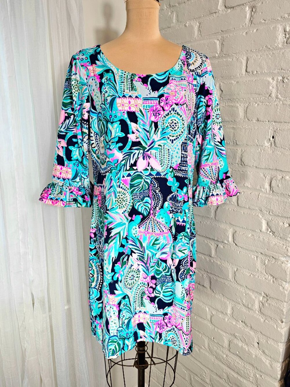 Lilly Pulitzer Solsafe UPF 50+ Dress Size XL NWT Tropical Ruffle Sleeve Shift